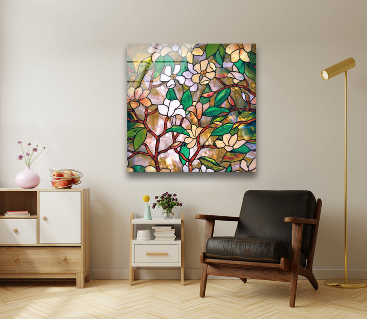 Floral Stained Tempered Glass Wall Art - MyPhotoStation