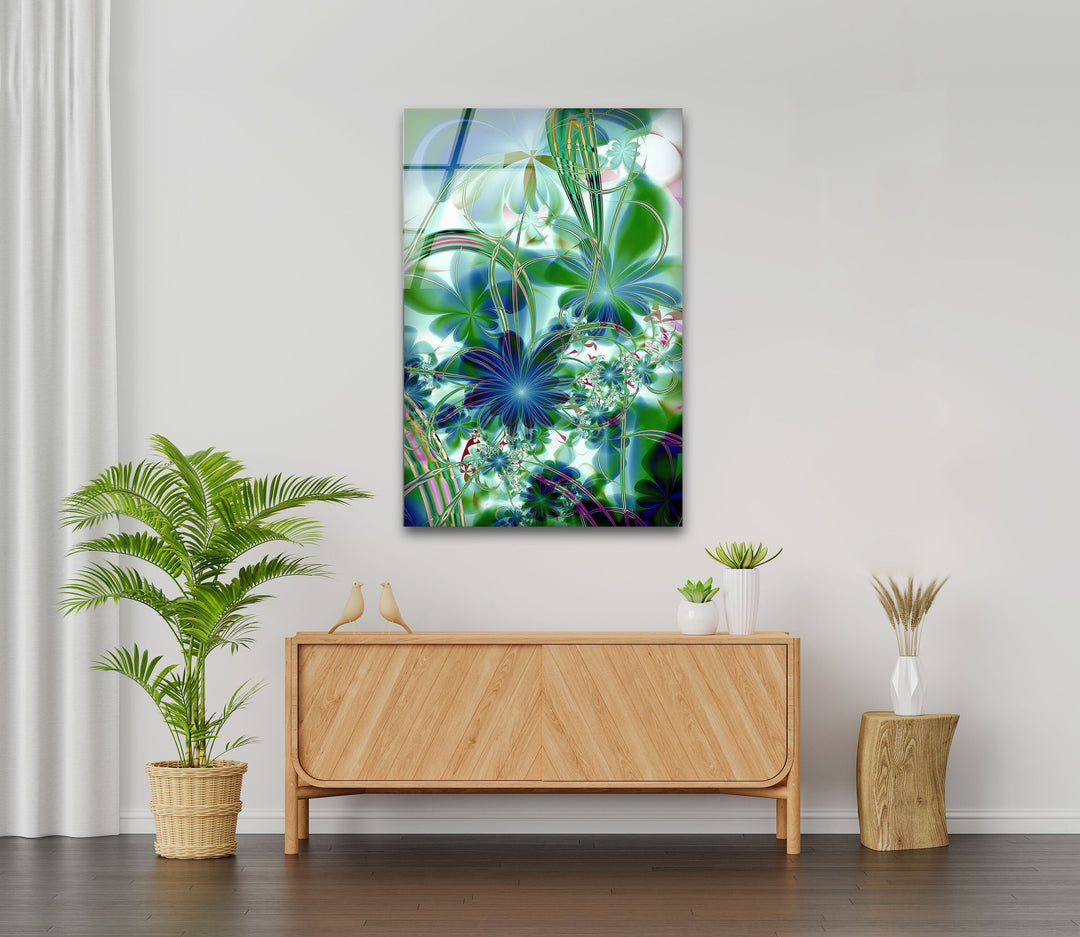 Green Fractal Floral Glass Wall Art, glass image printing, glass prints from photos