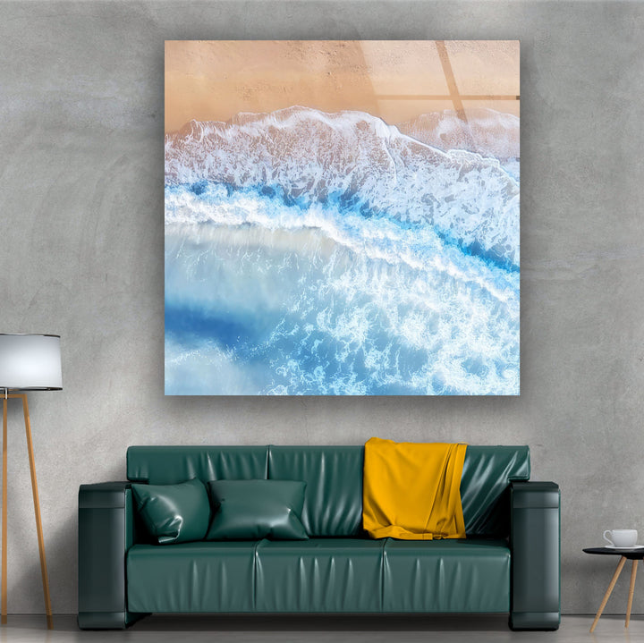 Aerial View Beach Glass Wall Art print on glass, glass printed photos