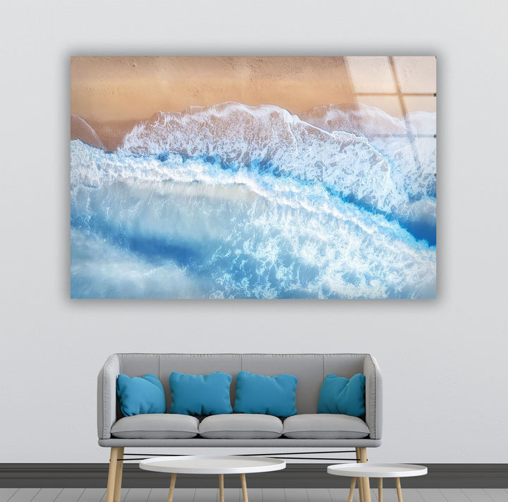 Aerial View Beach Glass Wall Art custom glass photo prints, large glass prints 