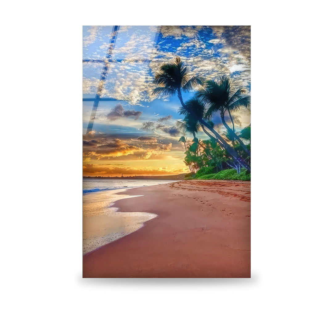 Sunset on The Tropic Beach Glass Wall Art print on glass, glass printed photos