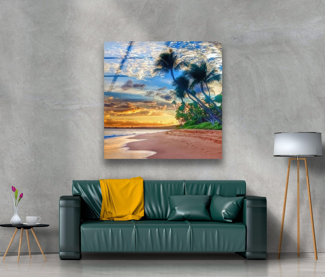 Sunset on The Tropic Beach Glass Wall Art picture on glass wall art, photos printed on glass