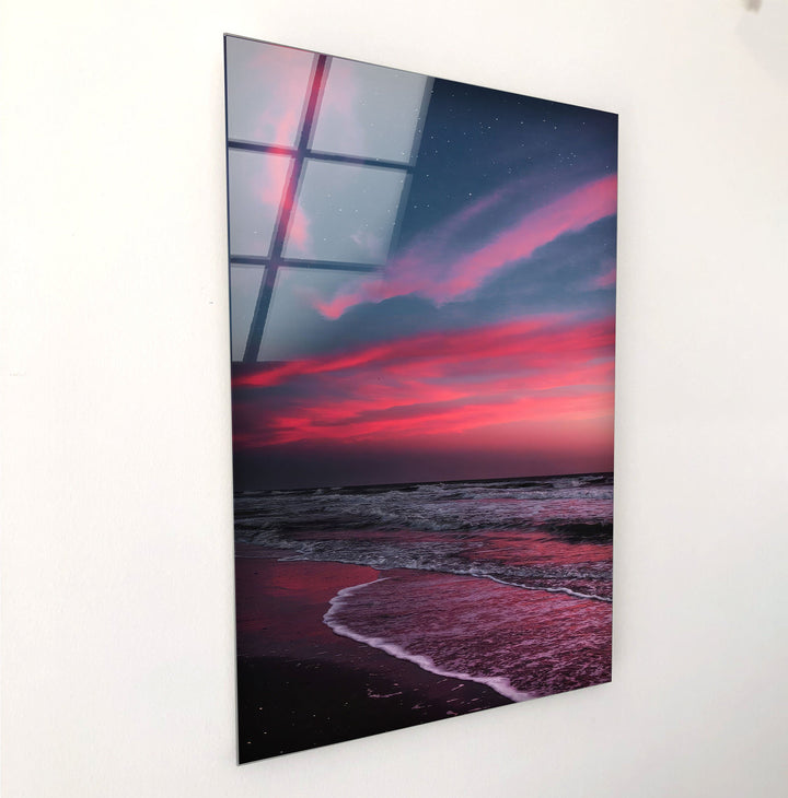 Red Sunset Landscape Glass Wall Art glass pictures for Wall, glass prints wall art