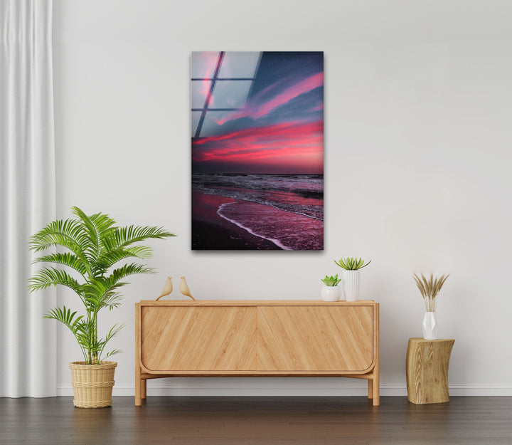 Red Sunset Landscape Glass Wall Art custom glass photo prints, large glass prints