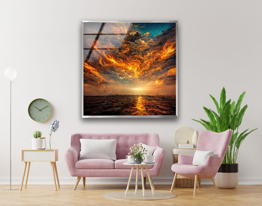 Burning Sky Landscape Glass Wall Art large glass photo prints, glass wall photos