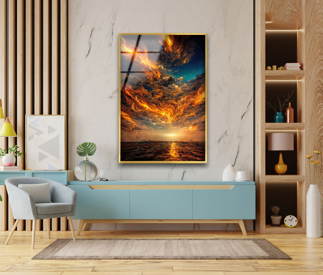 Burning Sky Landscape Glass Wall Art custom glass photo prints, large glass prints