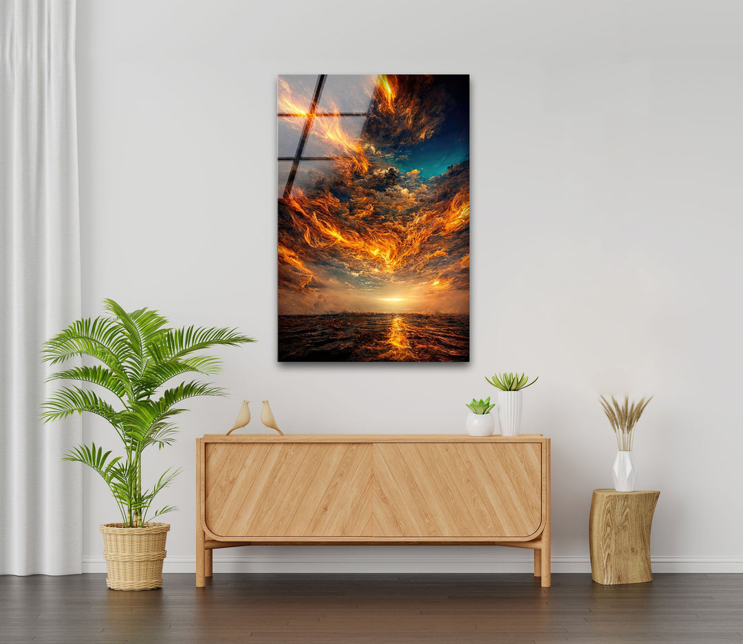 Burning Sky Landscape Glass Wall Art picture on glass wall art, photos printed on glass