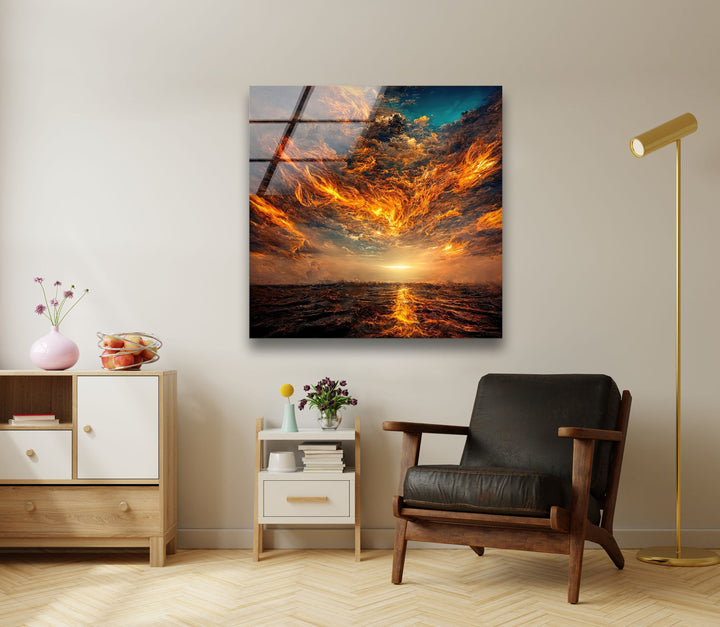 Burning Sky Landscape Glass Wall Art art glass wall art, glass wall art pictures