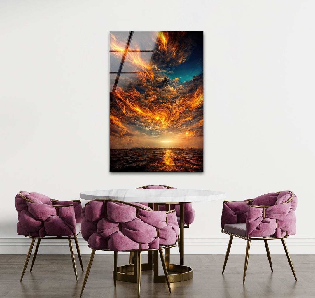 Burning Sky Landscape Glass Wall Art glass wall decor, glass wall art decor