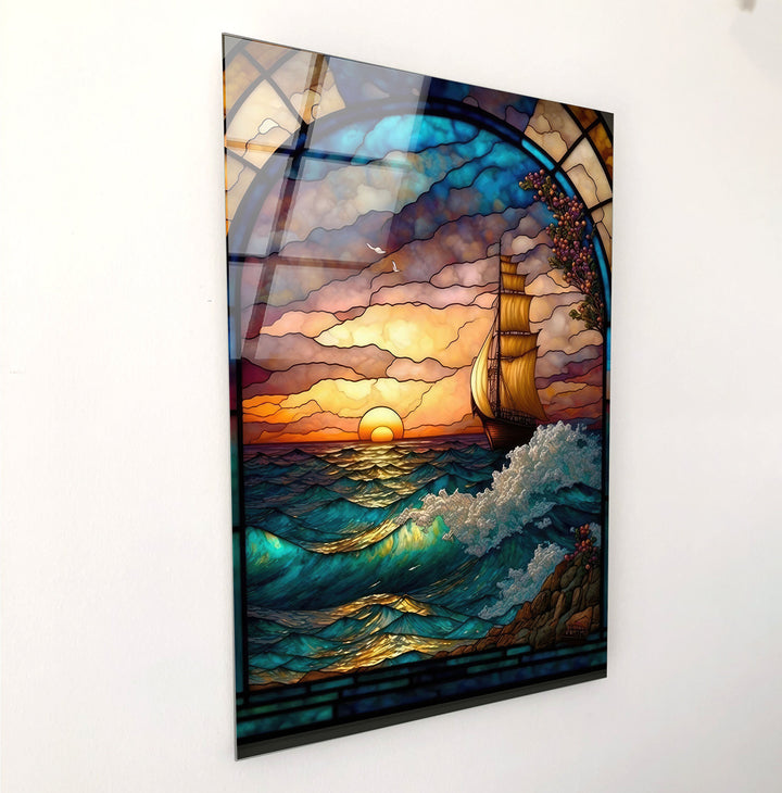 Stained Sea View Glass Wall Art custom glass pictures, glass art prints