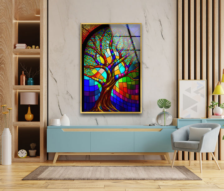 Stained Window Tree Glass Wall Art glass art painting, glass art for the Wall