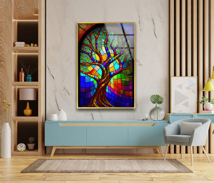 Stained Window Tree Glass Wall Art