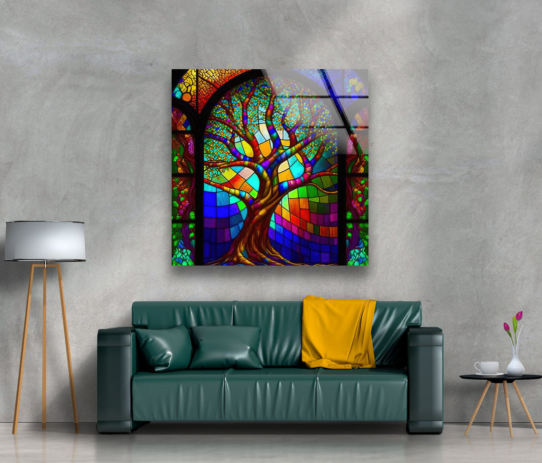 Stained Window Tree Glass Wall Art picture on glass wall art, photos printed on glass