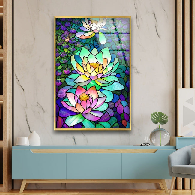 Stained Floral Tempered Glass Wall Art