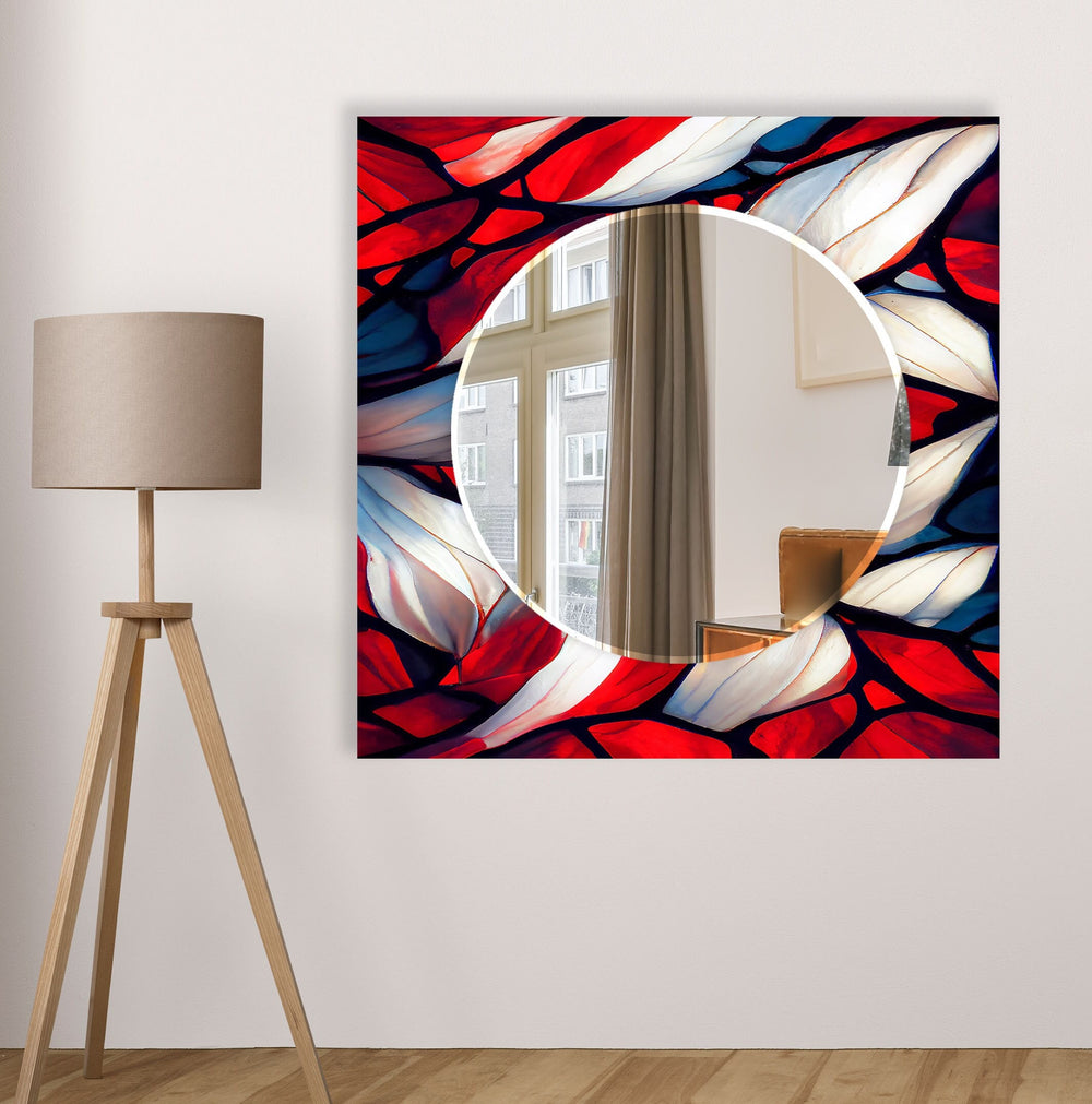 Stained Red & White Wall Mirror black frame mirror
