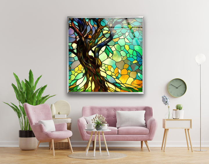 Life of Tree Green Stained Glass Wall Art glass image printing, glass prints from photos