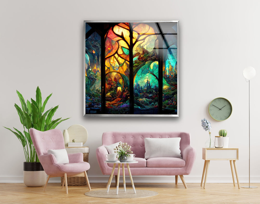 Forest & Castles Stained Glass Wall Art Glass Printing Wall Art, Print photos on glass