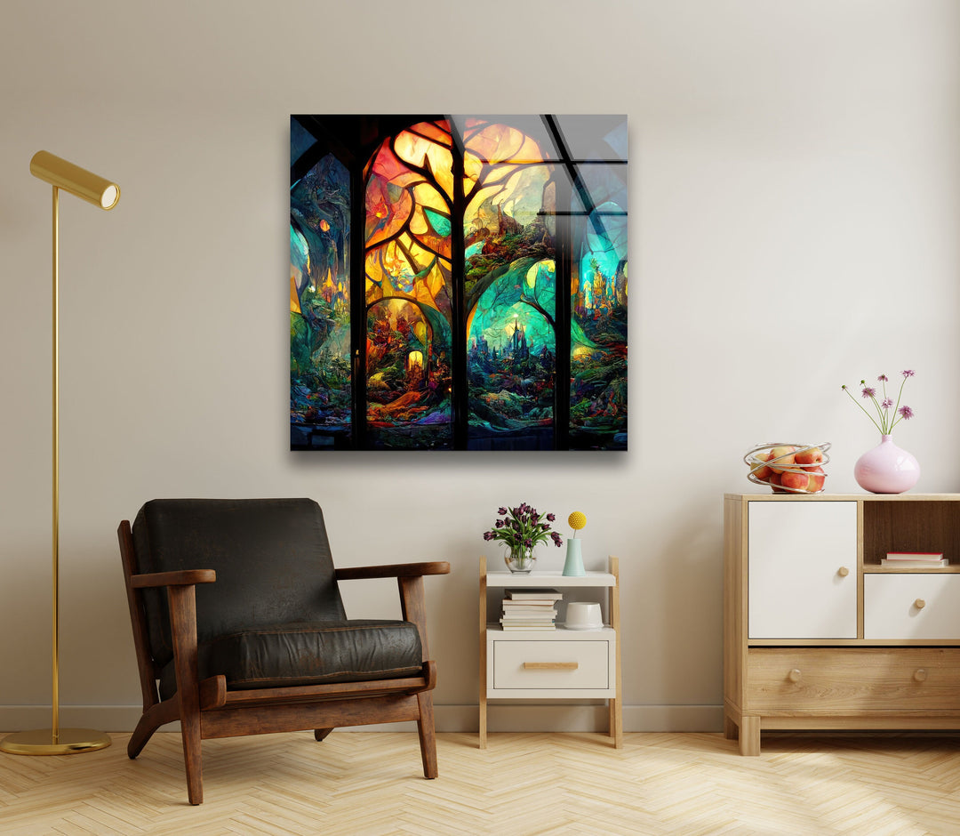 Forest & Castles Stained Glass Wall Art custom glass pictures, glass art prints