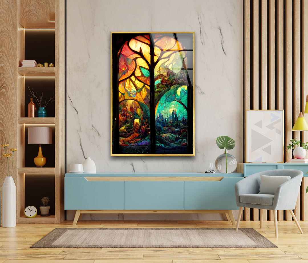 Colored Life of Tree Stained Tempered Glass Wall Art - MyPhotoStation