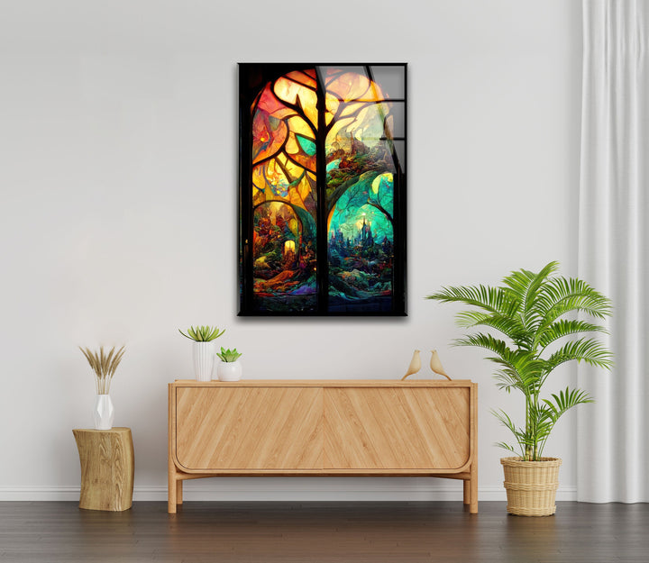 Forest & Castles Stained Glass Wall Art glass image printing, glass prints from photos