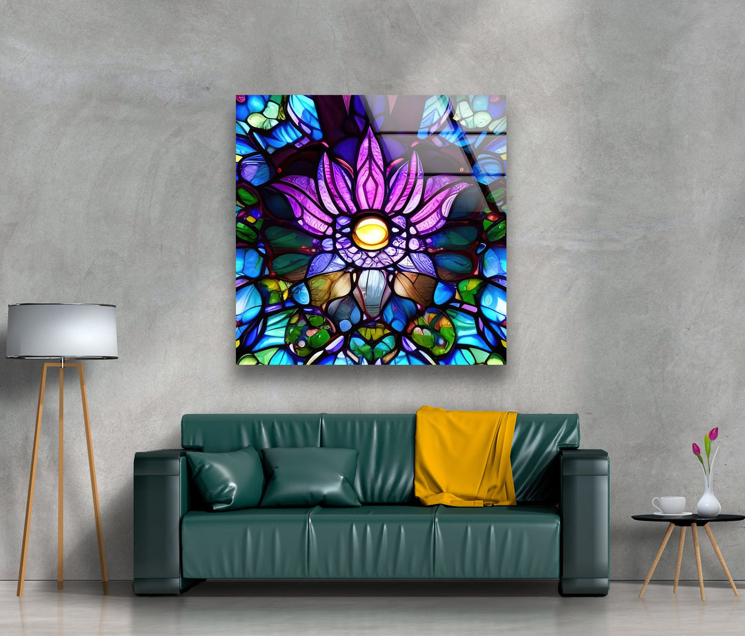 Lotus Purple Stained Glass Wall Art custom glass photo prints, large glass prints