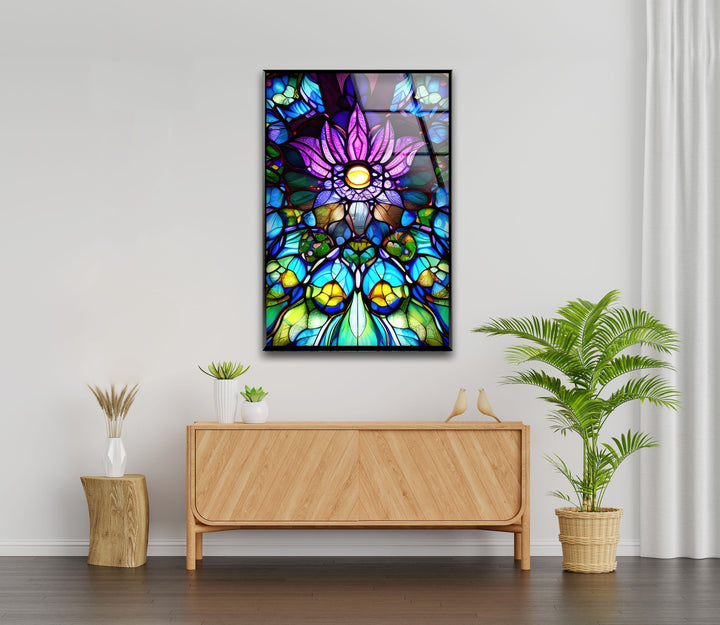 Lotus Purple Stained Glass Wall Art glass photo prints, glass picture prints