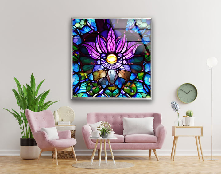 Lotus Purple Stained Glass Wall Art Glass Printing Wall Art, Print photos on glass