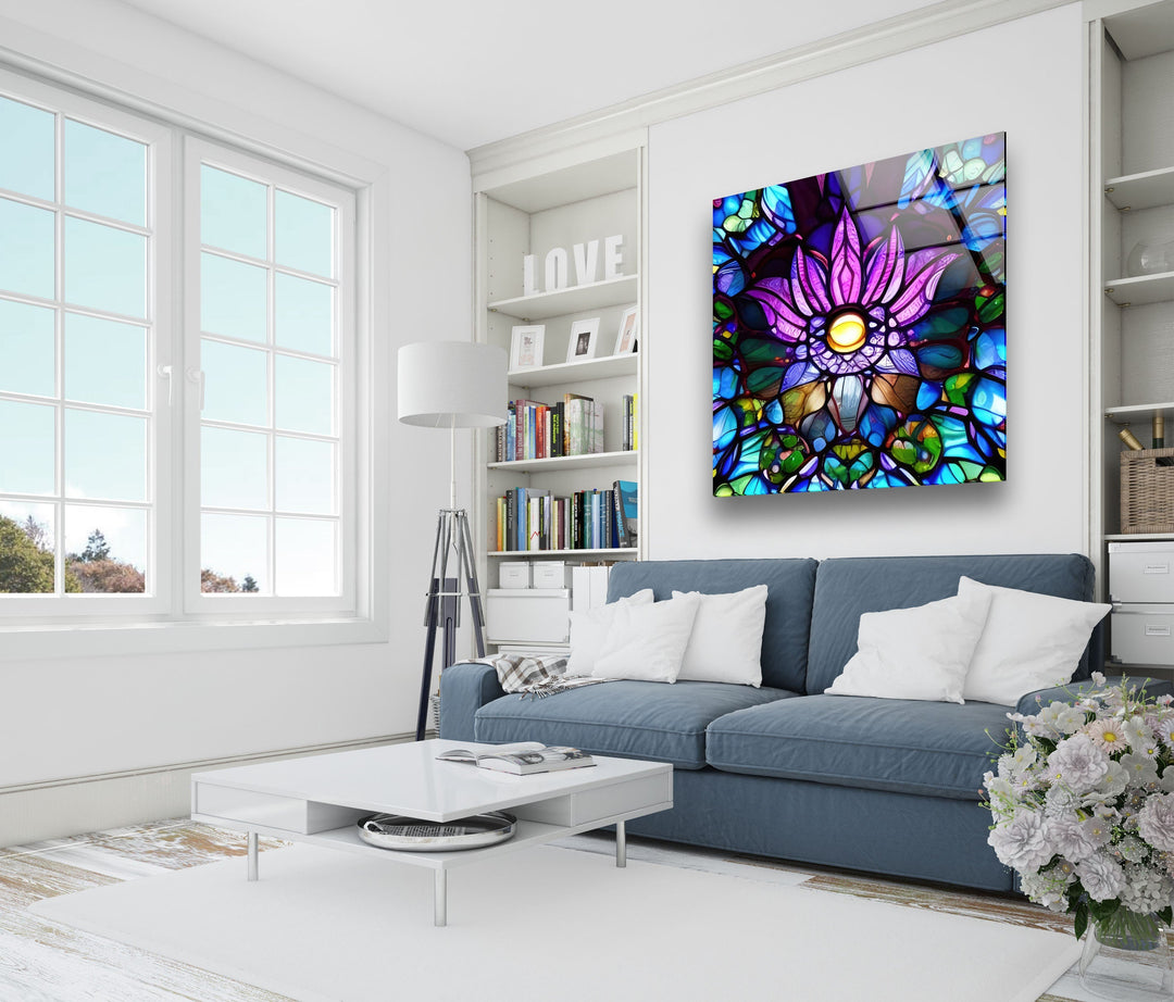 Lotus Purple Stained Glass Wall Art custom glass pictures, glass art prints