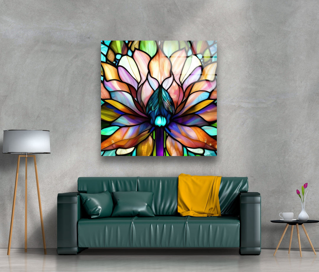 Decorative Flower Stained Tempered Glass Wall Art - MyPhotoStation