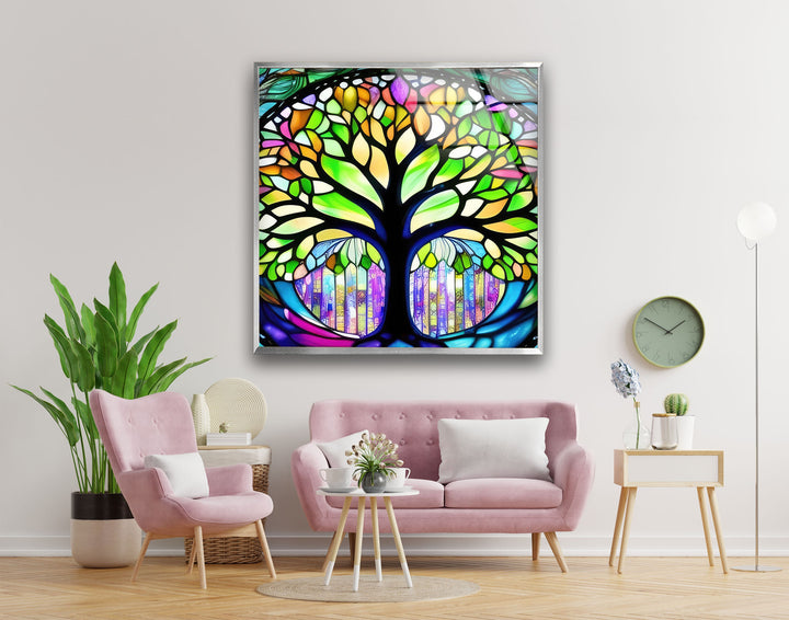 Vivid Colors Tree Glass Wall Art glass wall decor, glass wall art decor