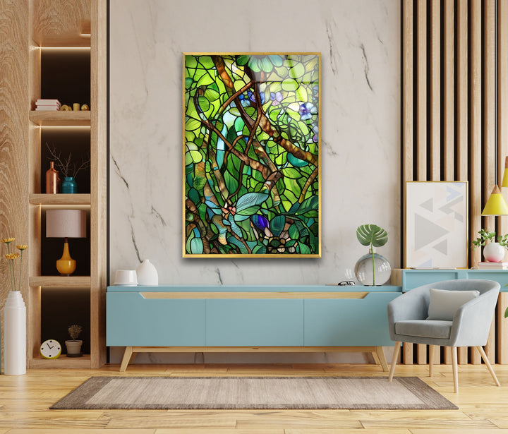 Stained Botanical Glass Wall Art print picture on glass, Tempered Glass Wall Art