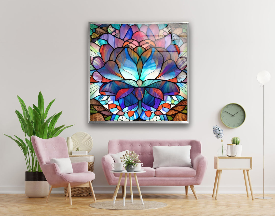 Stained Lotus Floral Glass Wall Art stained glass wall art, stained glass wall decor