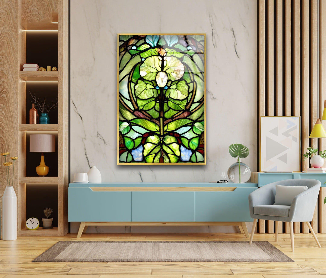 Green Stained Decor Glass Wall Art print picture on glass, Tempered Glass Wall Art