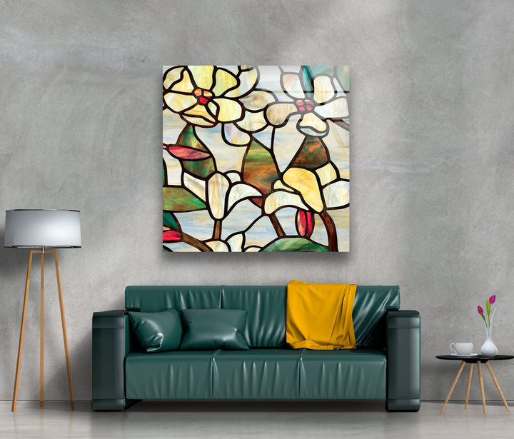 Stained Magnolia Art Glass Wall Art custom glass photo prints, large glass prints