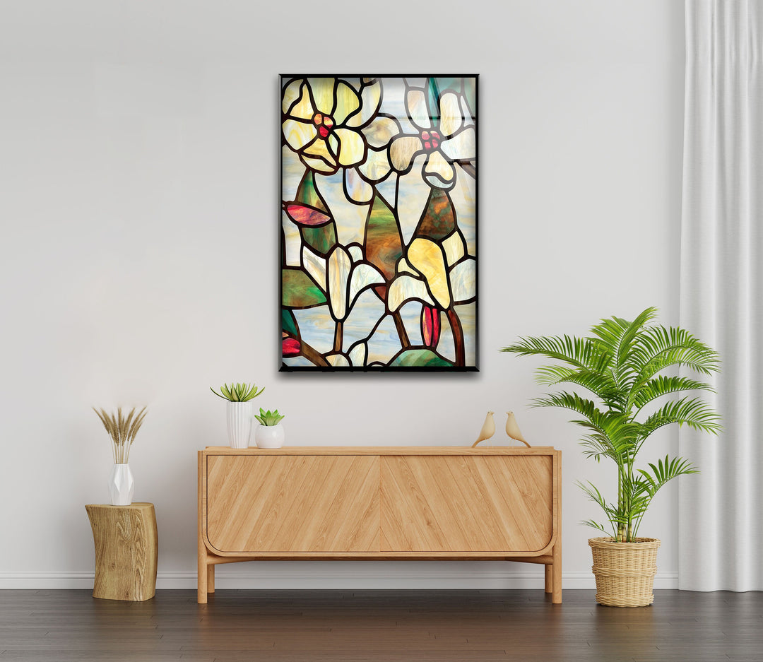 Stained Magnolia Art Glass Wall Art custom glass pictures, glass art prints