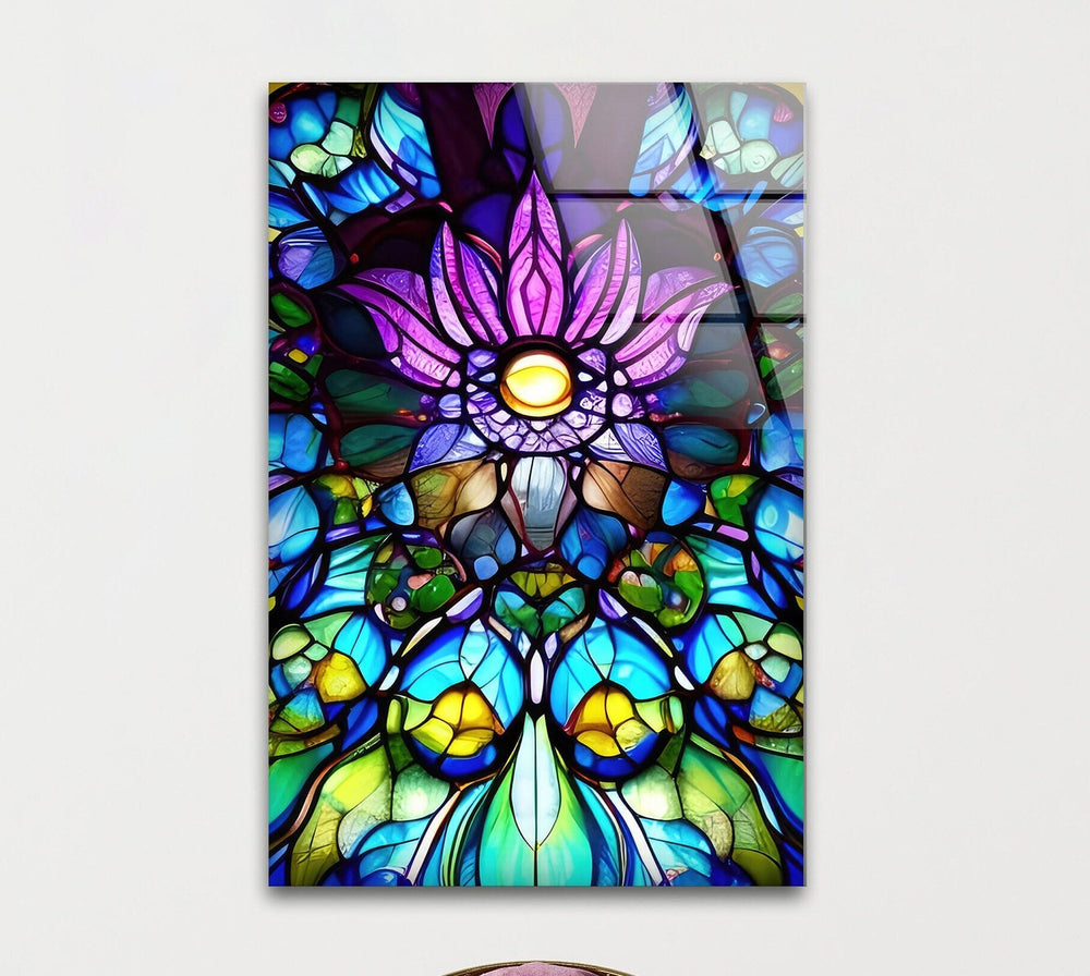 Lotus Purple Stained Glass Wall Art glass art painting, glass art for the Wall