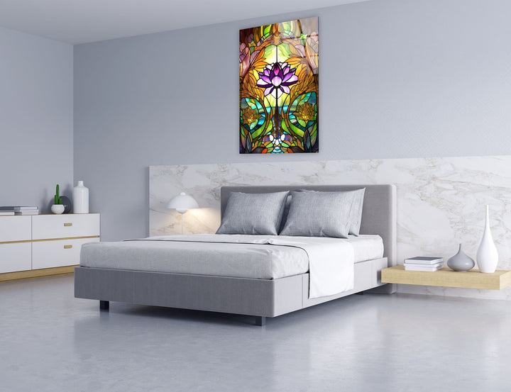 Stained Glass Lotus Flower Glass Wall Art, glass pictures for Wall, glass prints wall art