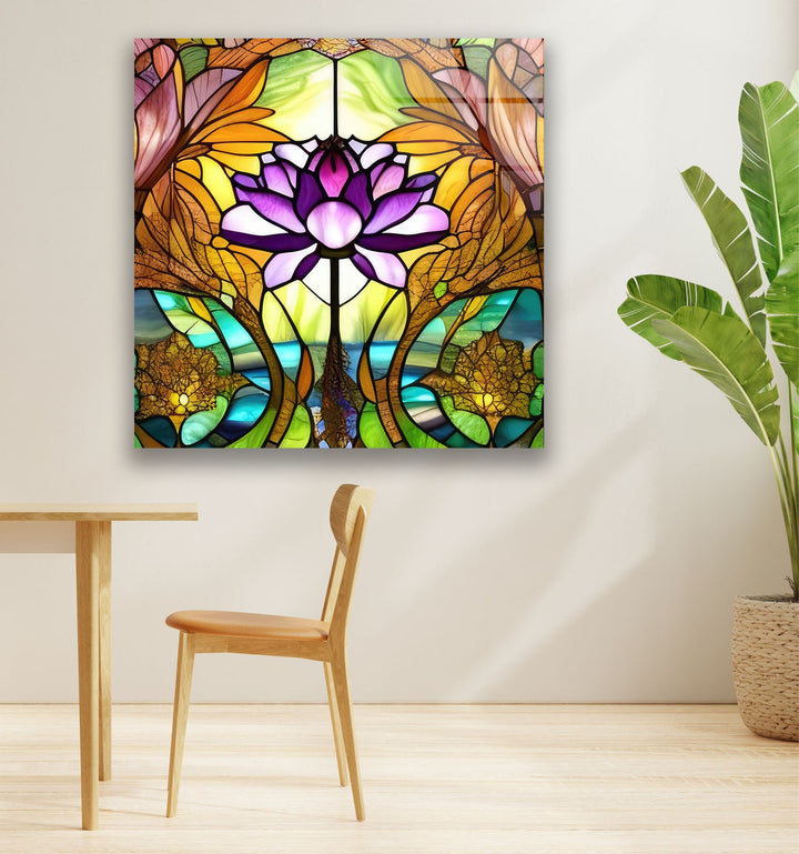 Stained Glass Lotus Flower Glass Wall Art, art glass wall art, glass wall art pictures