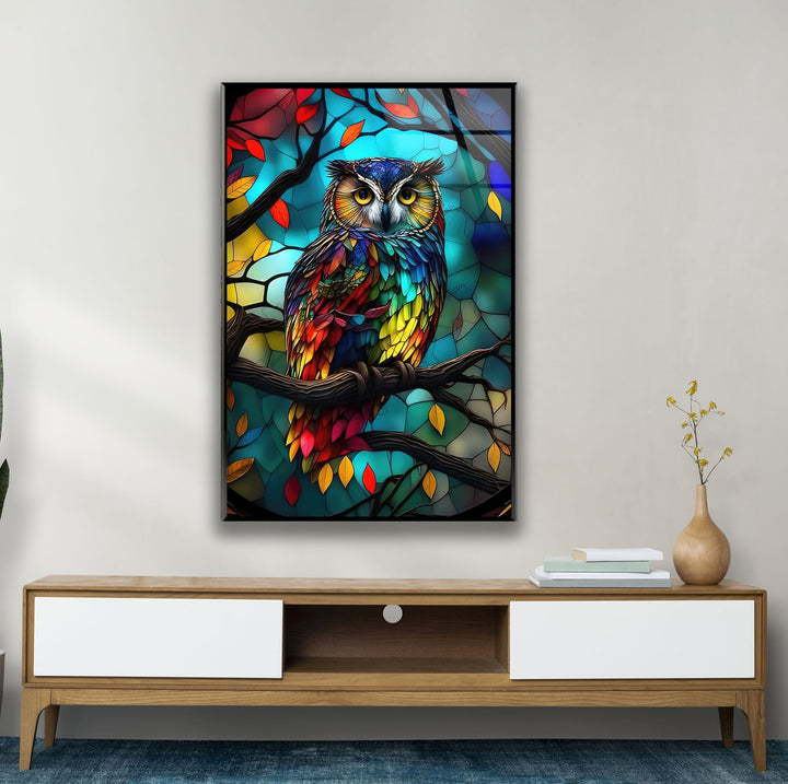 Brightly Coloured Owl Glass Wall Art stained glass wall art, stained glass wall decor