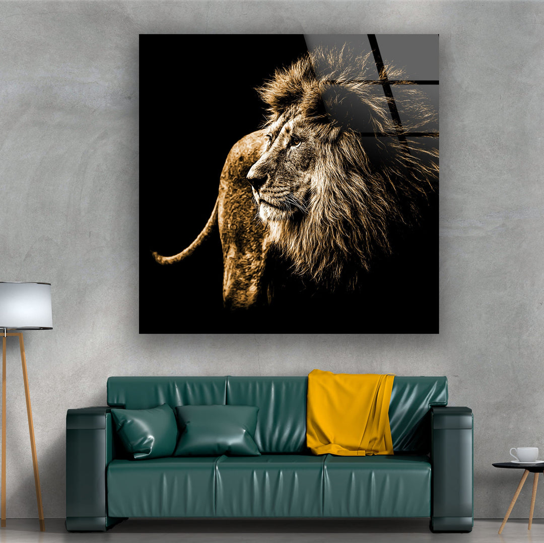 Old Wild Lion Glass Wall Art picture on glass wall art, photos printed on glass