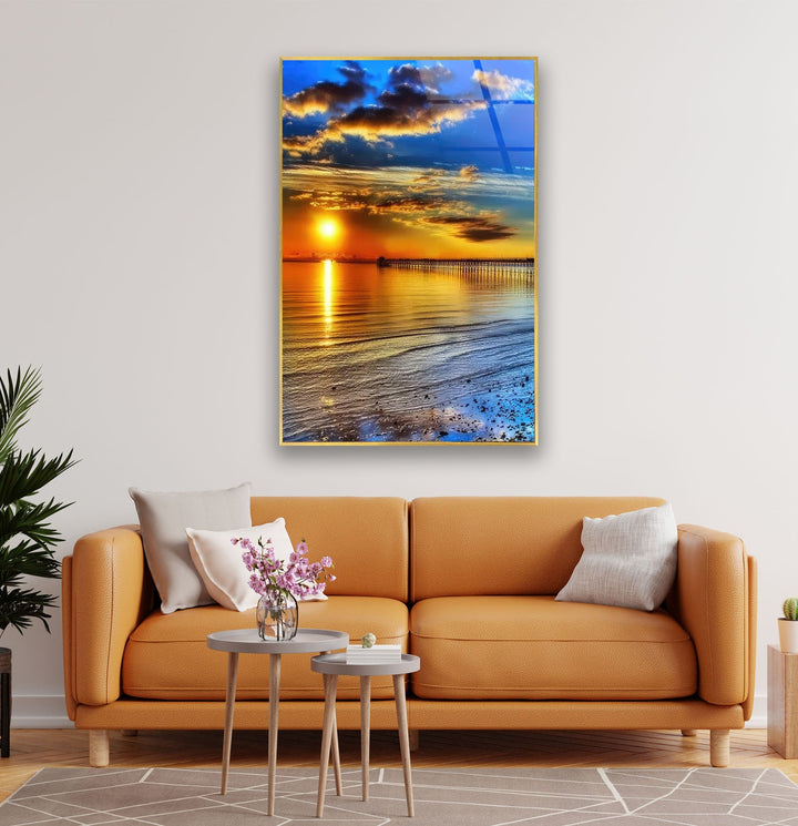 Bridge On The Ocean Sunset Glass Wall Art art glass wall art, glass wall art pictures