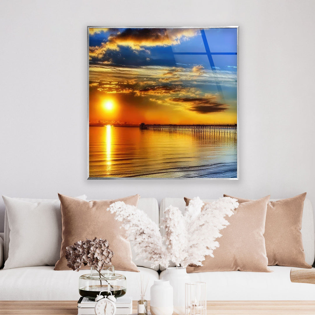 Bridge On The Ocean Sunset Glass Wall Art Glass Printing Wall Art, Print photos on glass