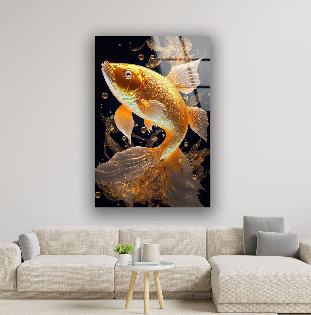 Golden Koi Fish Glass Wall Art large glass photo prints, glass wall photos