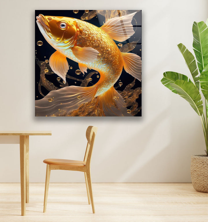 Golden Koi Fish Glass Wall Art picture on glass wall art, photos printed on glass