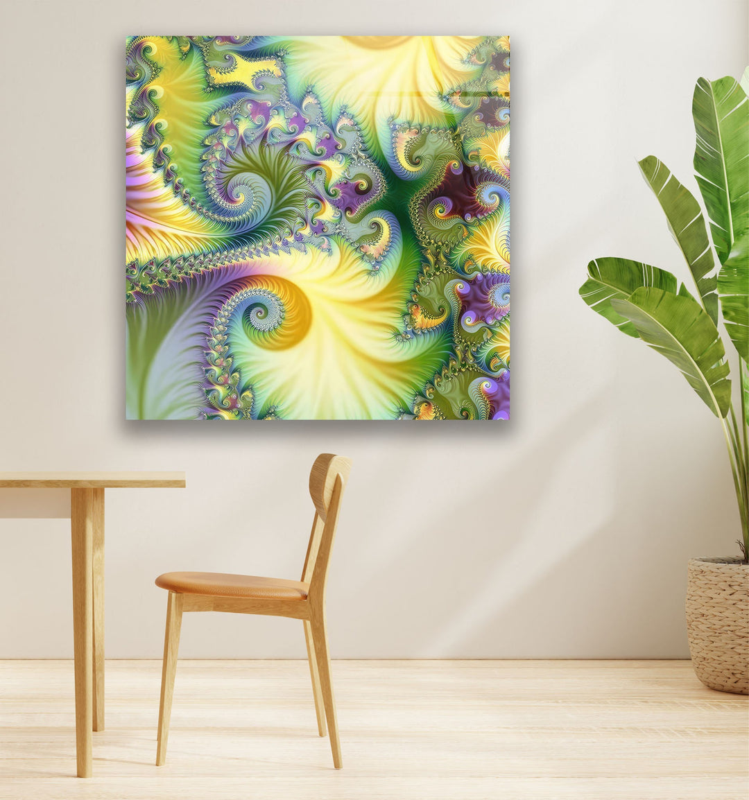 Green Fractal Art Glass Wall Art, picture on glass wall art, photos printed on glass