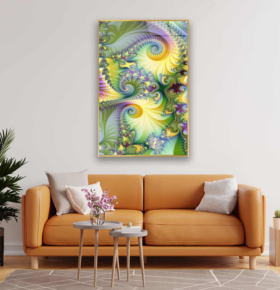 Green Fractal Art Glass Wall Art, glass pictures for Wall, glass prints wall art