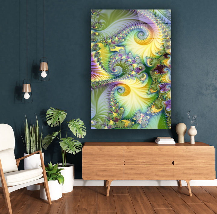 Green Fractal Art Glass Wall Art, glass wall art decor, glass art prints