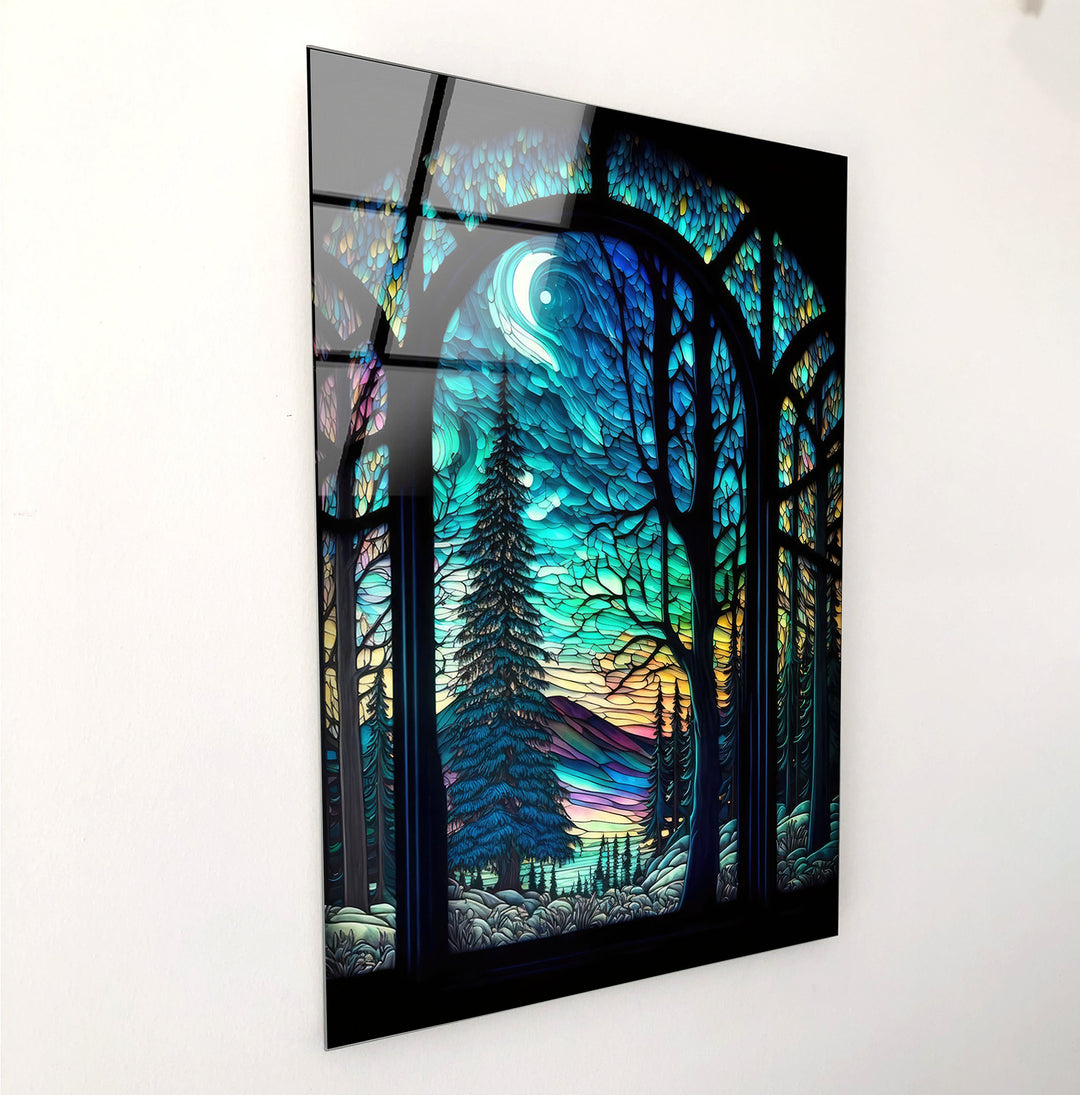 Stained Night Forest Glass Wall Art glass pictures for Wall, glass prints wall art