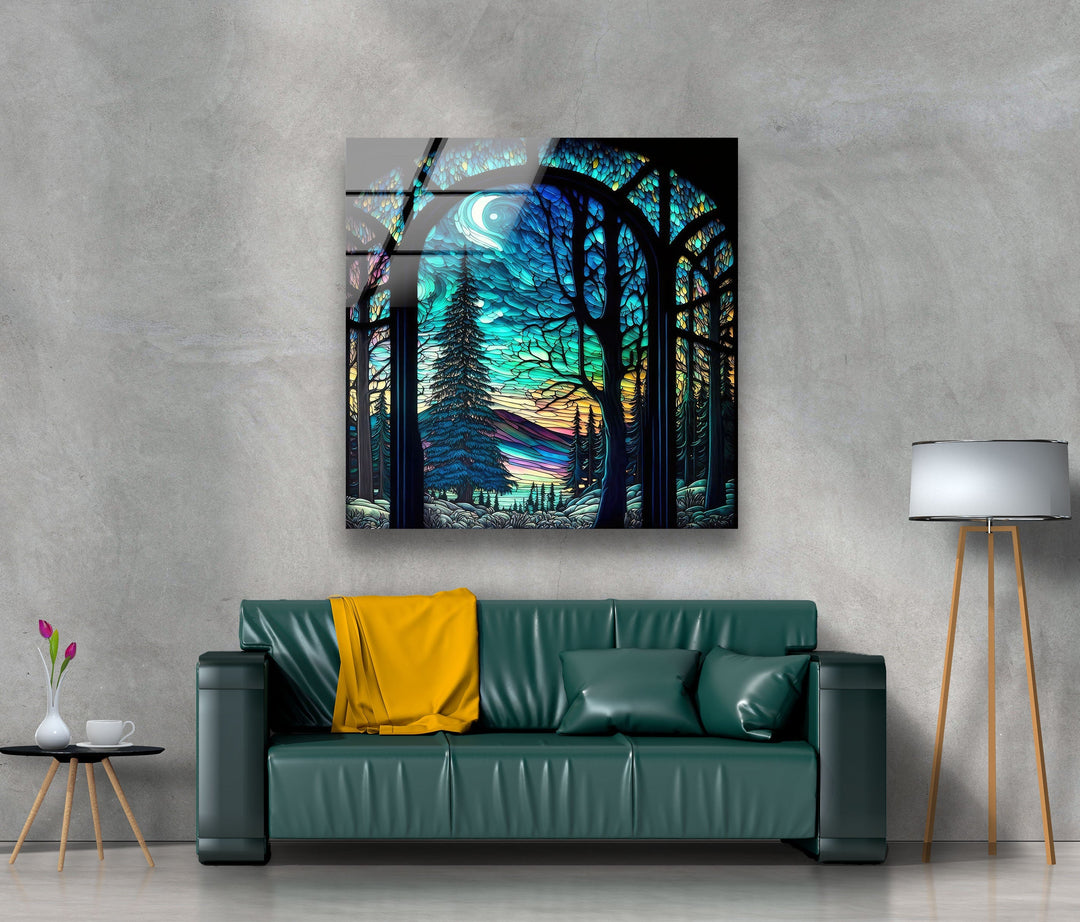 Stained Night Forest Glass Wall Art custom glass pictures, glass art prints