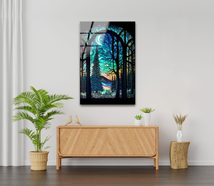 Stained Night Forest Glass Wall Art Glass Printing Wall Art, Print photos on glass